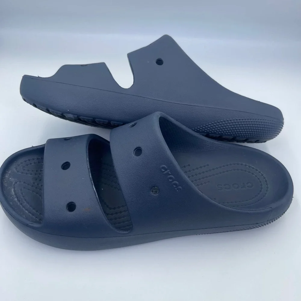 Crocs Classic Double Band Slide Sandals Navy Men's 10 Women's 12 Comfort Casual